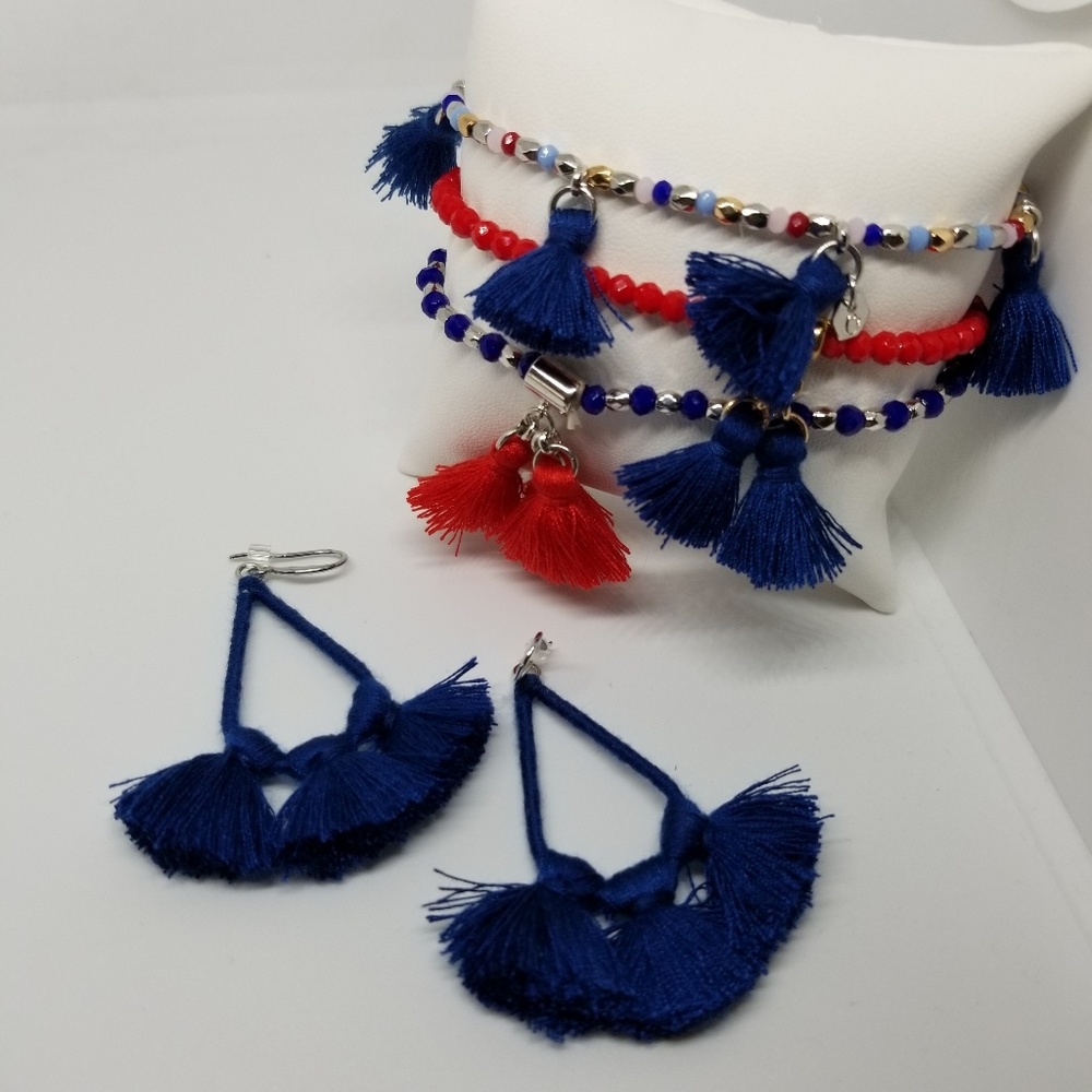 Origami Owl Navy/Red Fringe Beaded set